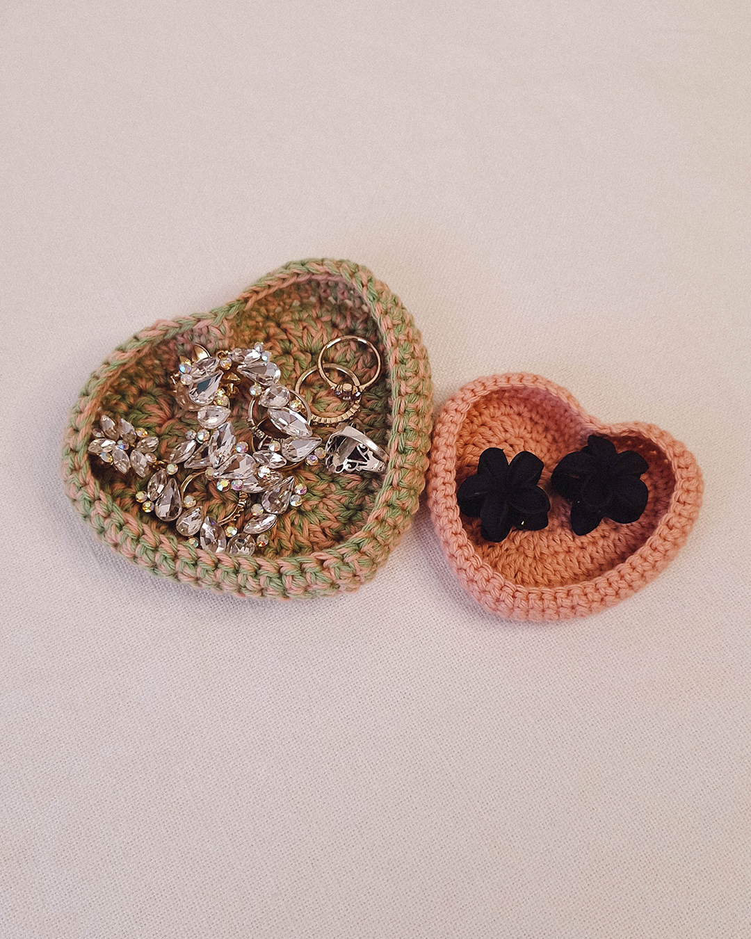 Set Bandejas Crochet Verde + Coral