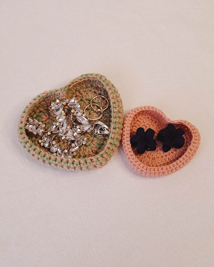 Set Bandejas Crochet Verde + Coral