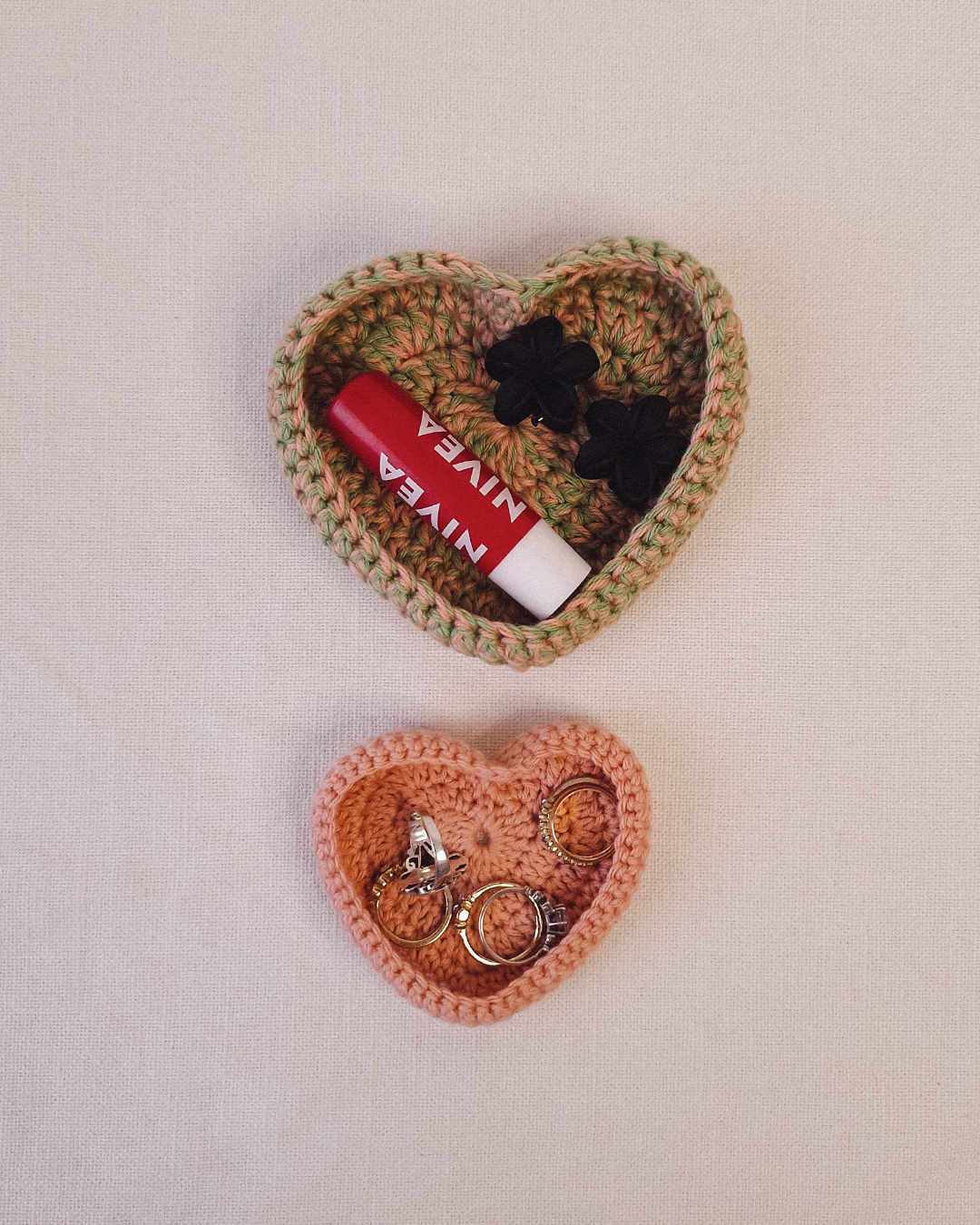 Set Bandejas Crochet Verde + Coral