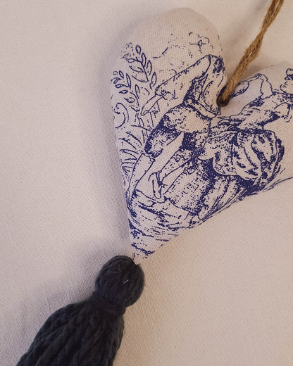 Corazón Decorativo Toile de Jouy Azul