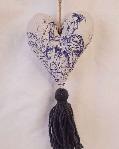 Corazón Decorativo Toile de Jouy Azul