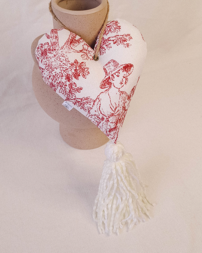 Corazón Decorativo Toile de Jouy Rojo