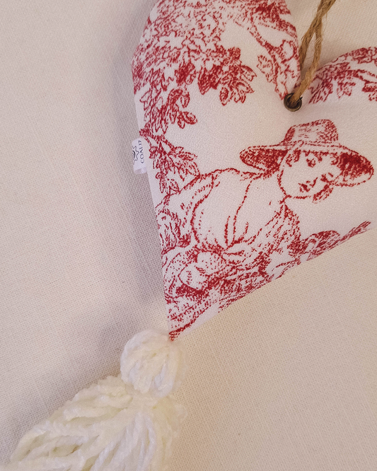 Corazón Decorativo Toile de Jouy Rojo