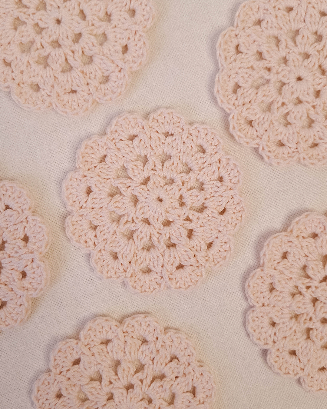 Set 6 Posavasos Crochet Crisantemo Baby Pink