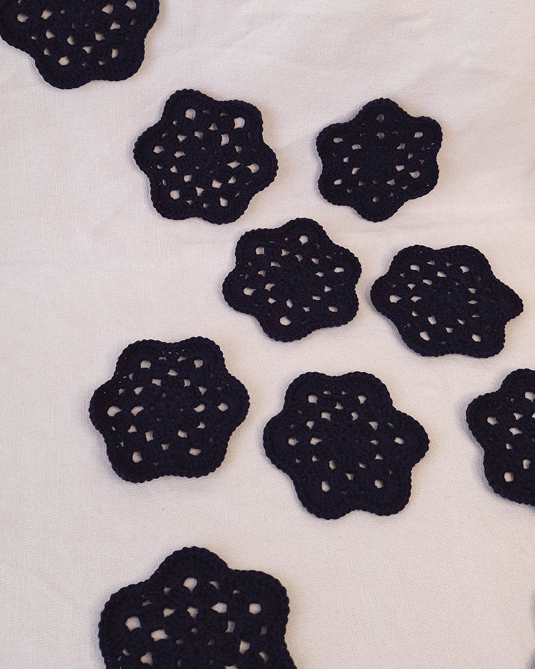 Set 6 Posavasos Crochet Copos Azul Marino