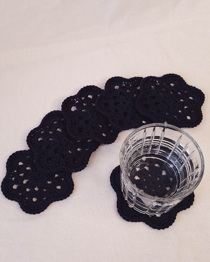 Set 6 Posavasos Crochet Copos Azul Marino